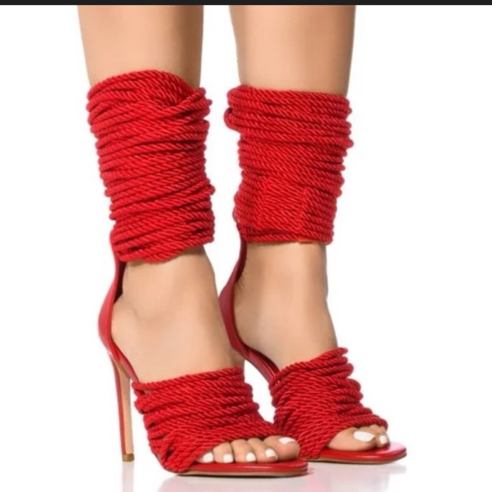 Red Rope Wrap High Heel Sandals